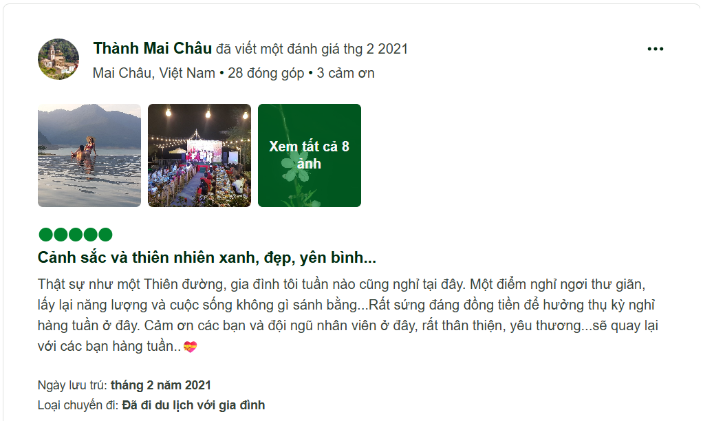 Mai Chau Hideaway Lake Resort Hòa Bình - phản hồi khách 3