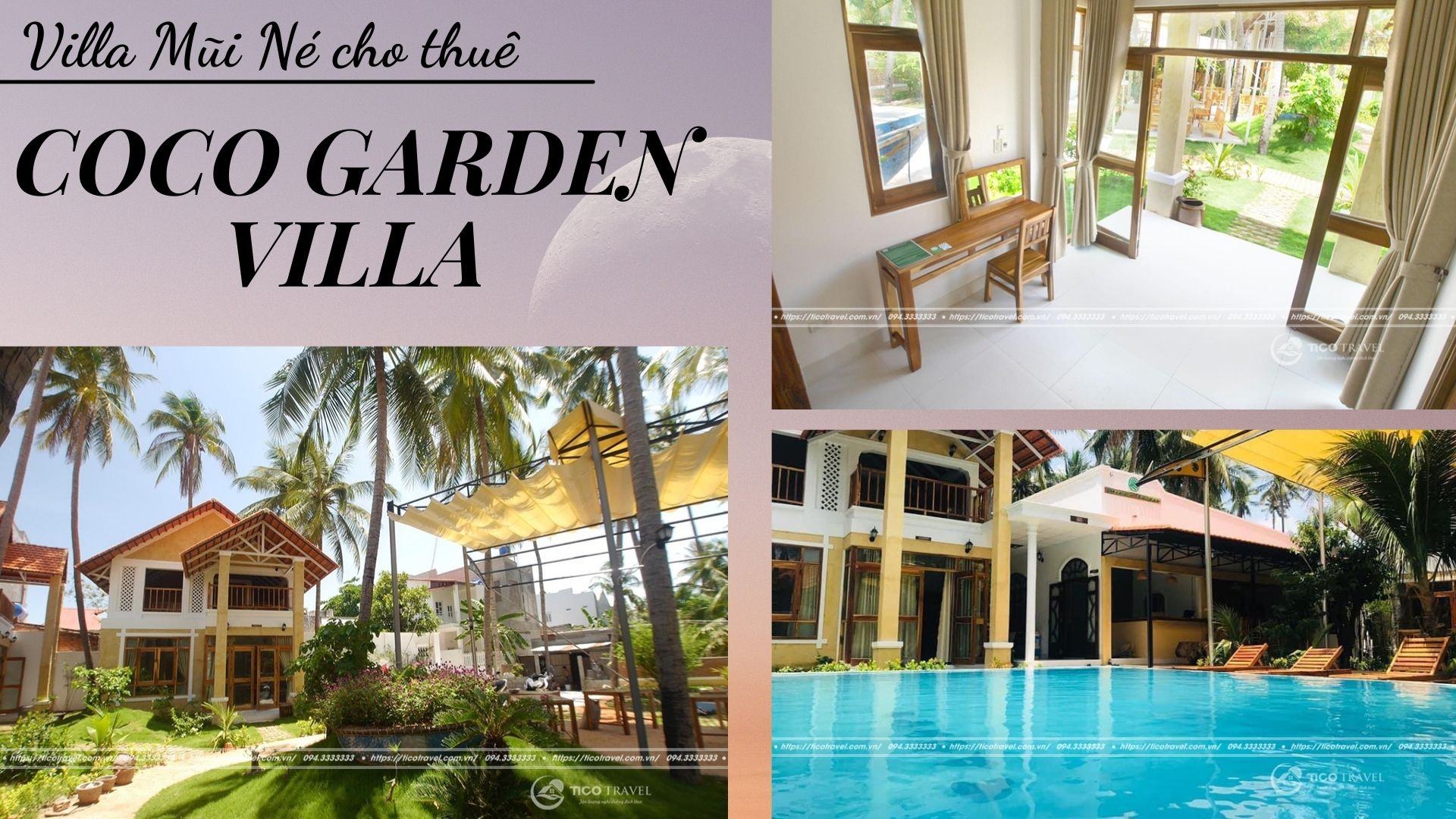 Coco Garden Villa Mũi Né diện tích lớn với hồ bơi rộng